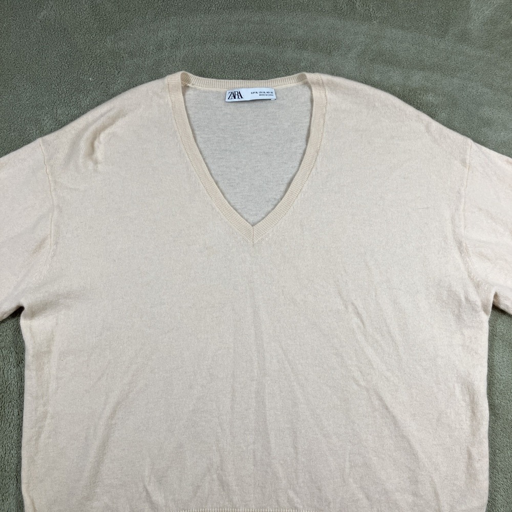 Zara 100% Wool Pullover Sweater Ivory Large/XL Holiday Quiet Lux Closet Staple - Picture 3 of 12